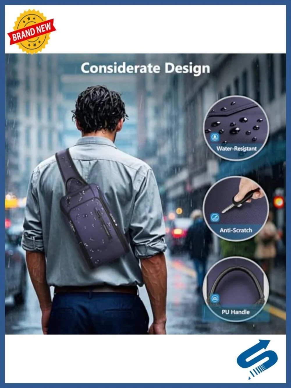 Waterproof Crossbody Sling Backpack with USB Charging Port, Anti-Theft Daypack